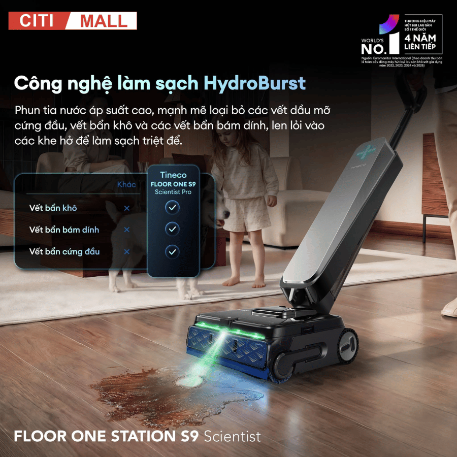 Tineco Floor One Station S9 Scientist – Máy hút bụi lau sàn khô ướt 2026