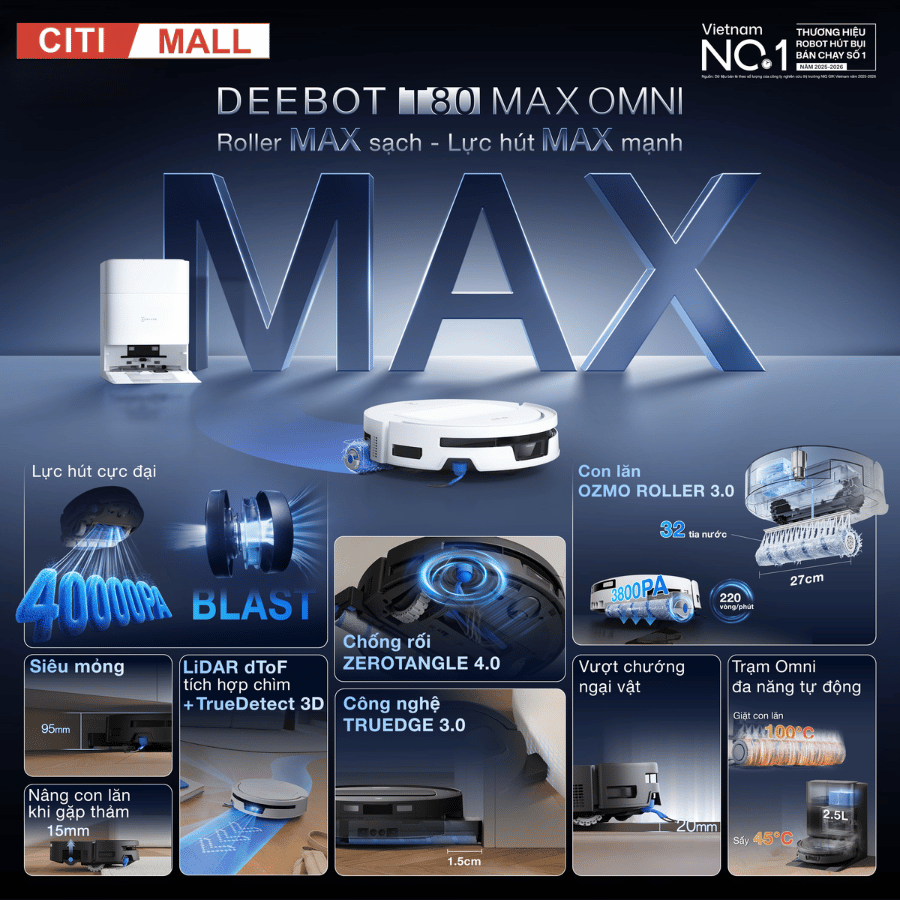 Ecovacs Deebot T80 Max Omni - Robot hút bụi lau nhà 2026