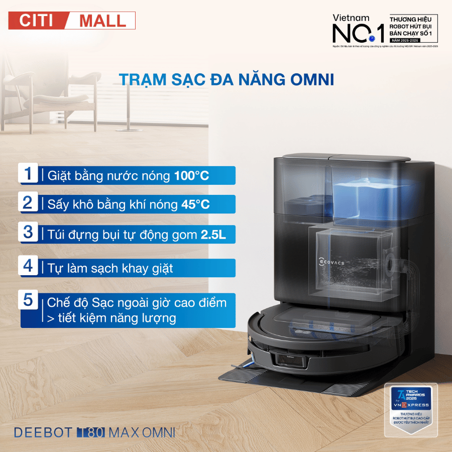 Ecovacs Deebot T80 Max Omni - Robot hút bụi lau nhà 2026