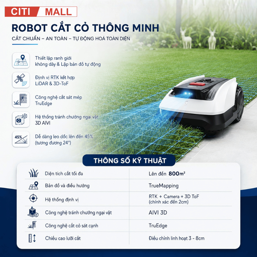 Ecovacs GOAT O800 RTK - Robot Cắt Cỏ Thông Minh 2026 tại Citimall 02