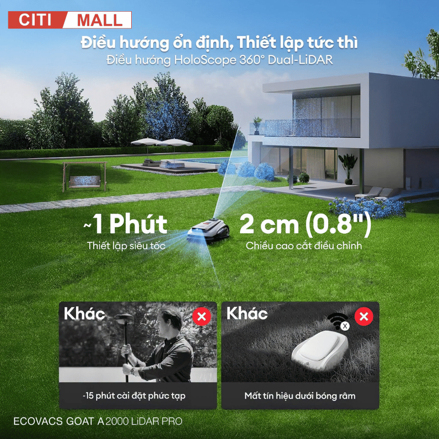 Ecovacs GOAT A2000 LiDAR PRO - Robot Cắt Cỏ 2026 tại Citimall 07