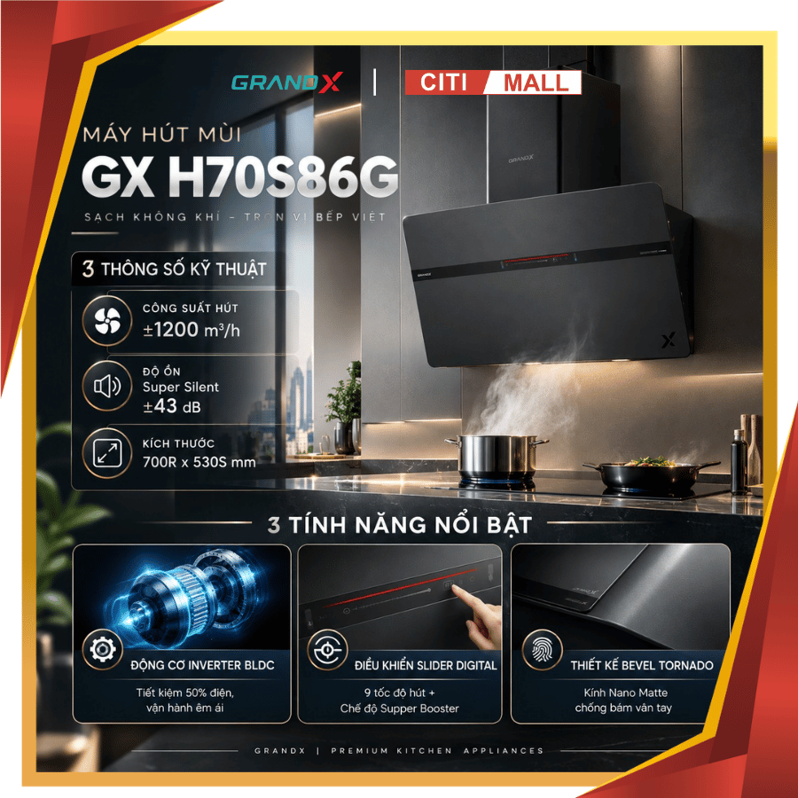 GrandX GX H70S86G - Máy hút mùi 2026