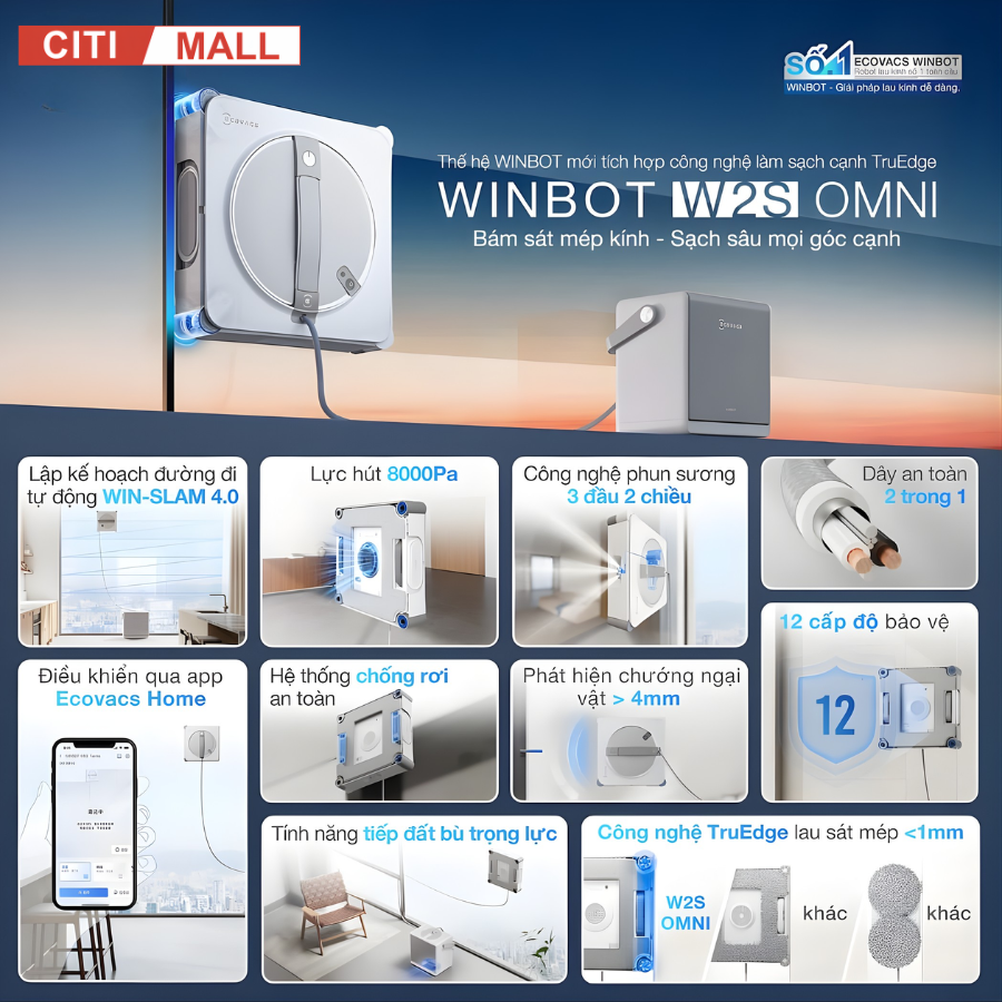 Ecovacs Winbot W2S Omni - Robot lau kính Ecovacs 2026