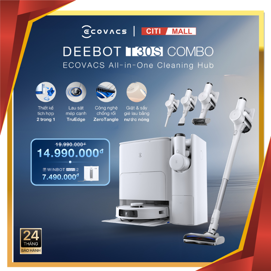 Ecovacs T30S Combo - Robot Hút Bụi Lau Nhà 2026