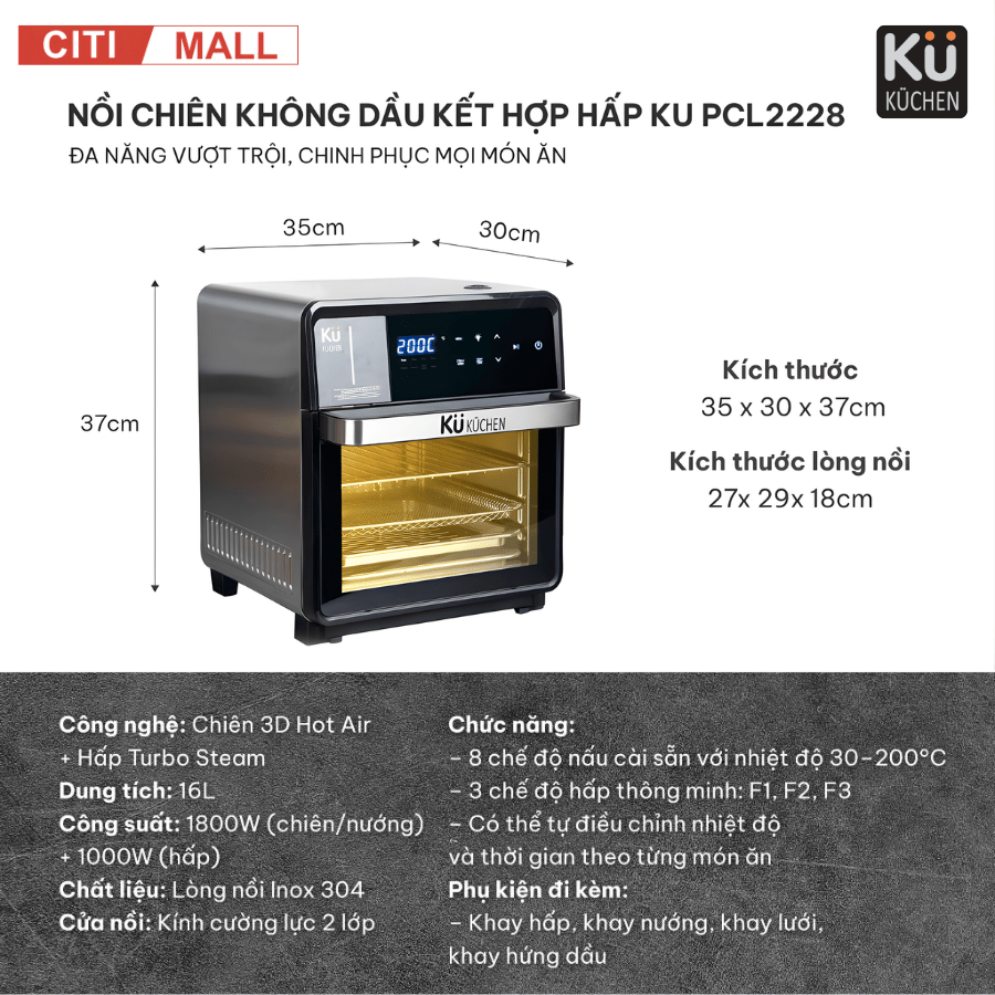 Kuchen PCL 2228 - Nồi Chiên Không Dầu Kết Hợp Hấp 2026 tại Citimall 14