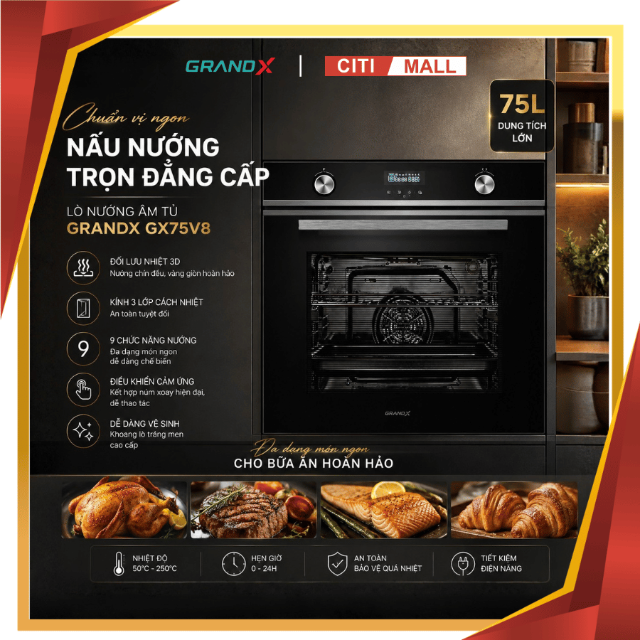 GrandX GX75V8 - Lò nướng âm tủ 2026