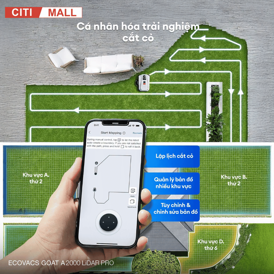 Ecovacs GOAT A2000 LiDAR PRO - Robot Cắt Cỏ 2026 tại Citimall 14