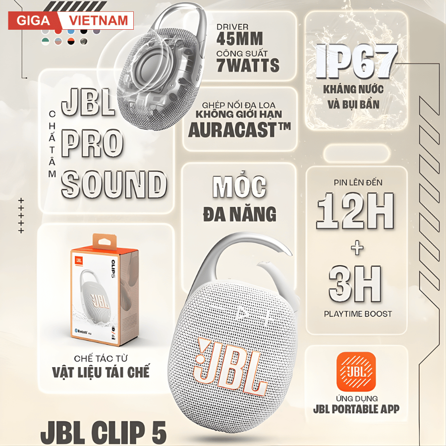 JBL Clip 5 - Loa Bluetooth Mini Cao Cấp 2026 tại Giga Việt Nam x Vua Nhà Bếp Đức 02