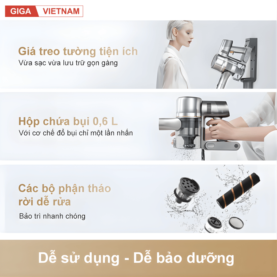 Dreame V18S Aqua - Máy Hút Bụi Cầm Tay Không Dây 2026 tại Giga Việt Nam x Vua Nhà Bếp Đức 12