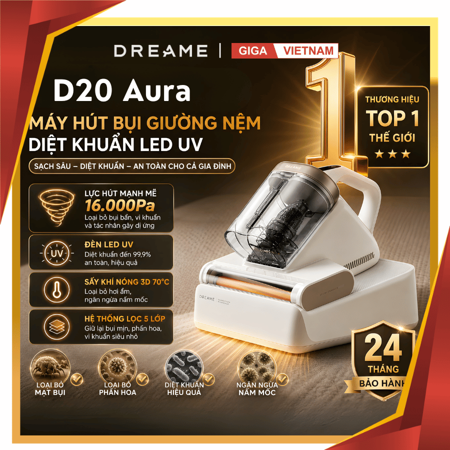 Dreame D20 Aura - Máy Hút Bụi Giường Nệm 2026 Giga Việt Nam x Vua Nhà Bếp Đức 14