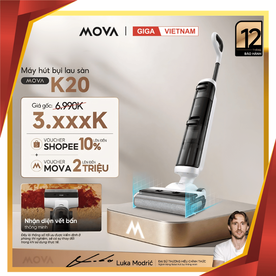 Mova K20 - Máy Hút Bụi Lau Sàn Cầm Tay 2026 tại Giga Việt Nam x Vua Nhà Bếp Đức 12