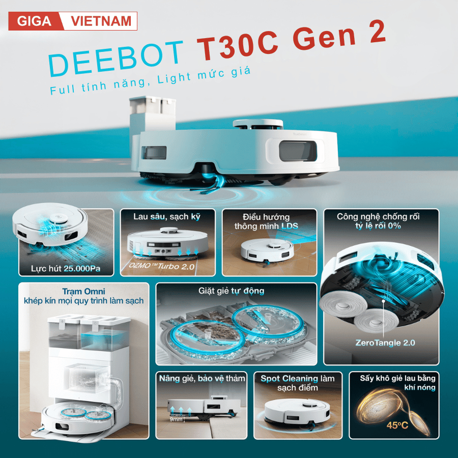 Ecovacs Deebot T30C Gen 2 - Robot Hút Bụi Lau Nhà 2026 tại Giga Việt Nam x Vua Nhà Bếp Đức 03