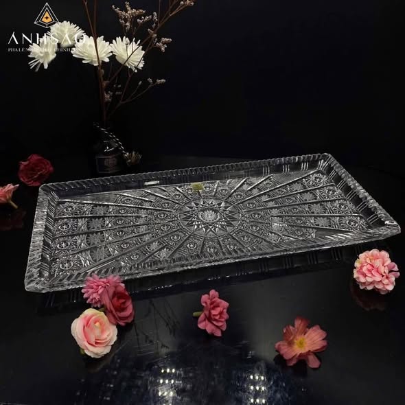 Khay pha lê mài chữ nhật BOHEMIA 40 x 17cm