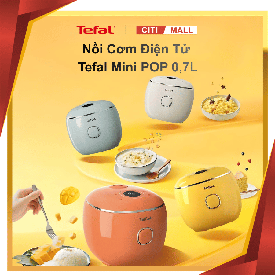 Tefal 0,7L POP RK5352Y0 - Nồi cơm điện tử mini Tefal