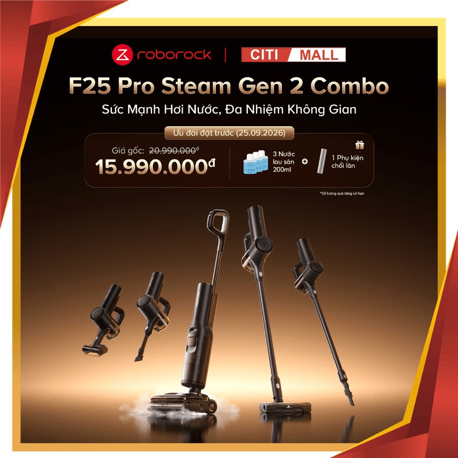 Roborock F25 Pro Steam Gen 2 Combo - Máy Hút Bụi Lau Sàn 2026