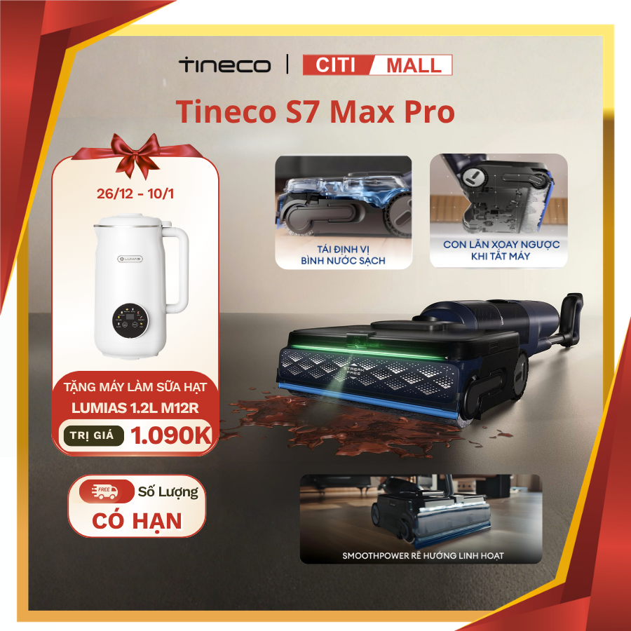 Tineco Floor One S7 Max Pro - Máy hút bụi lau nhà thế hệ mới 2026
