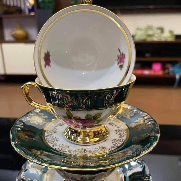 BỘ TRÀ SỨ MẠ VÀNG MEN NGỌC TRAI TIỆP KHẮC NỔI TIẾNG (HÀNG CAO CẤP)