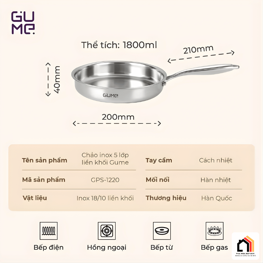 Bộ Chảo Inox 18/10 Nguyên Khối Cao Cấp Gume Korea tại Vua Nhà Bếp Đức 06
