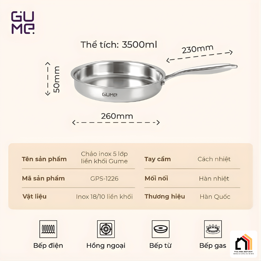 Bộ Chảo Inox 18/10 Nguyên Khối Cao Cấp Gume Korea tại Vua Nhà Bếp Đức 08