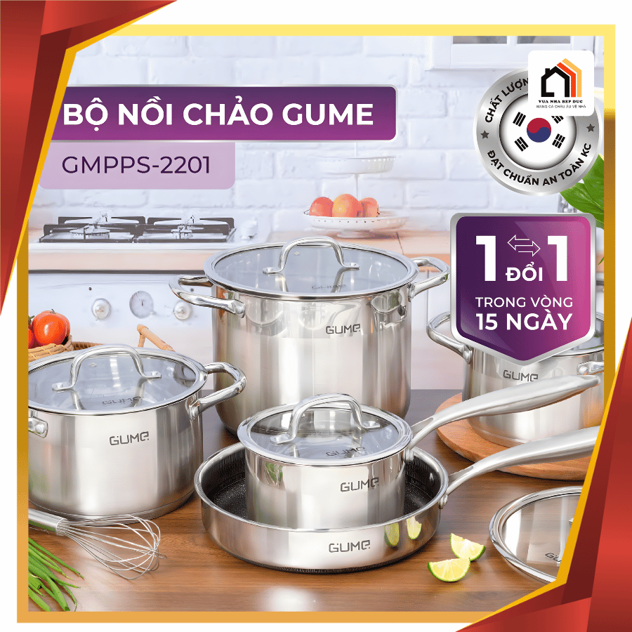 Bộ Nồi 5 Món Inox Gume GMPPS-2201 - Siêu Sale 2026