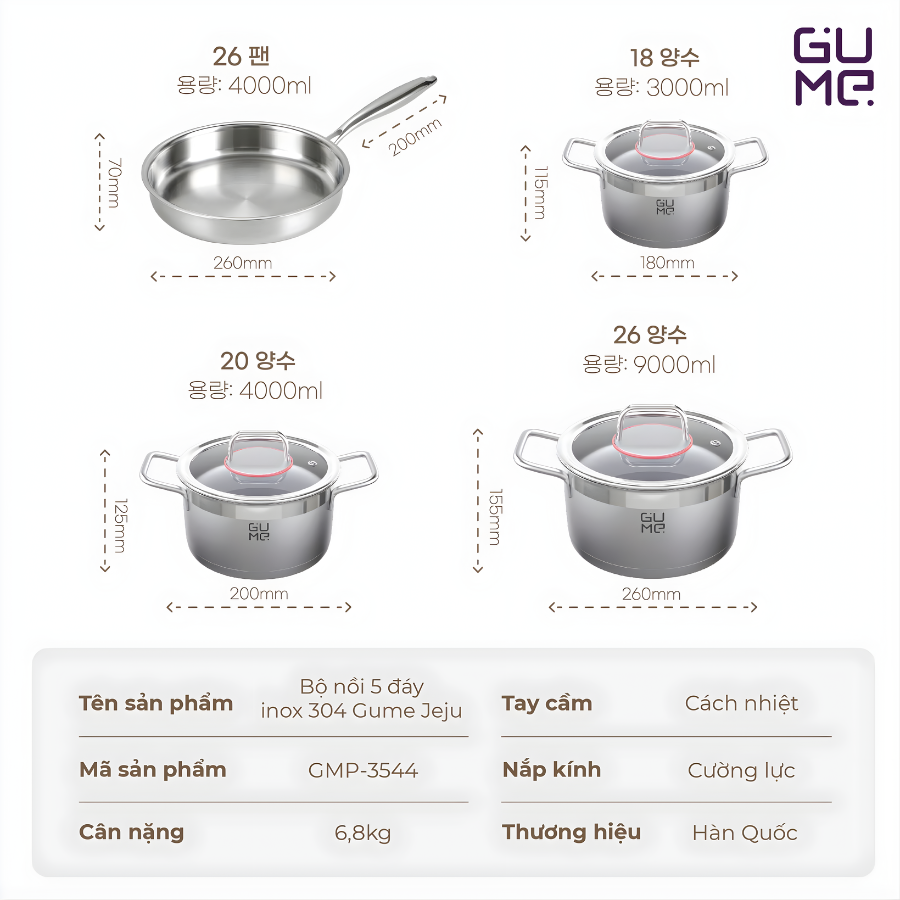 Bộ nồi inox 304 Jeju GUME GMP-3544 tại Vua Nhà Bếp Đức 07