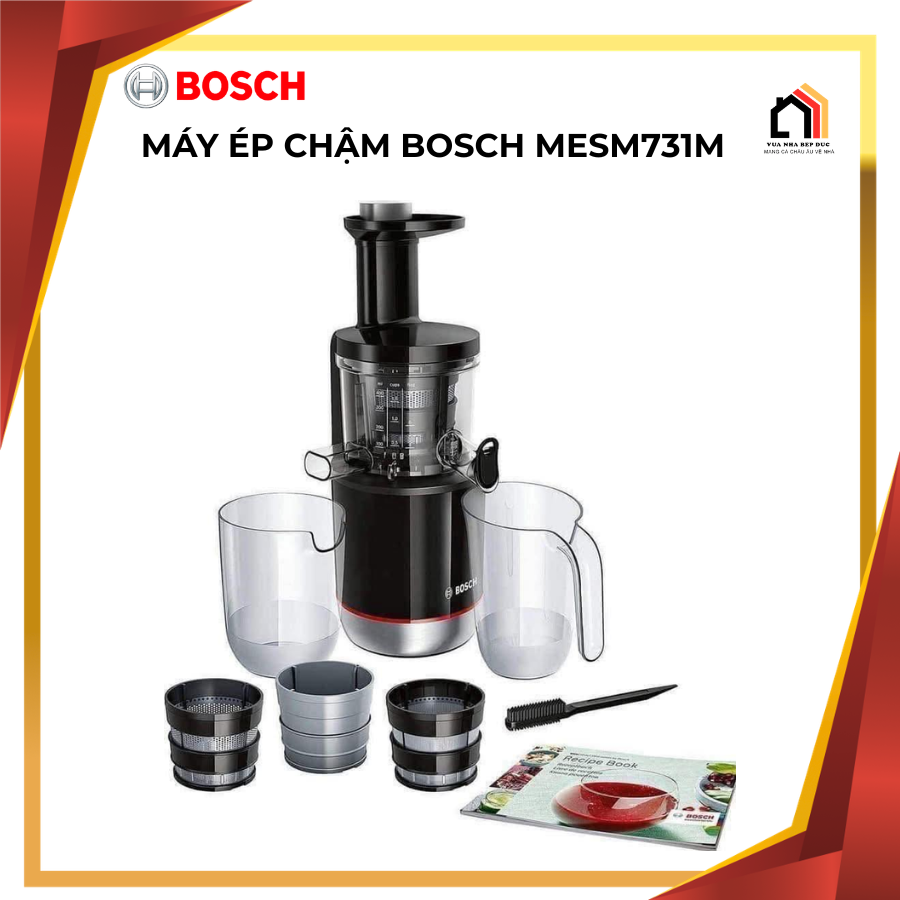 Máy ép chậm Bosch MESM731M là giải pháp hoàn hảo để nâng tầm sức khỏe gia đình nhờ công nghệ ép chậm 55 vòng/phút, giúp ép kiệt bã và giữ trọn 95% vitamin cùng hương vị tự nhiên.MÁY ÉP CHẬM BOSCH MESM731M (Màu đen) tại Vua Nhà Bếp Đức 01