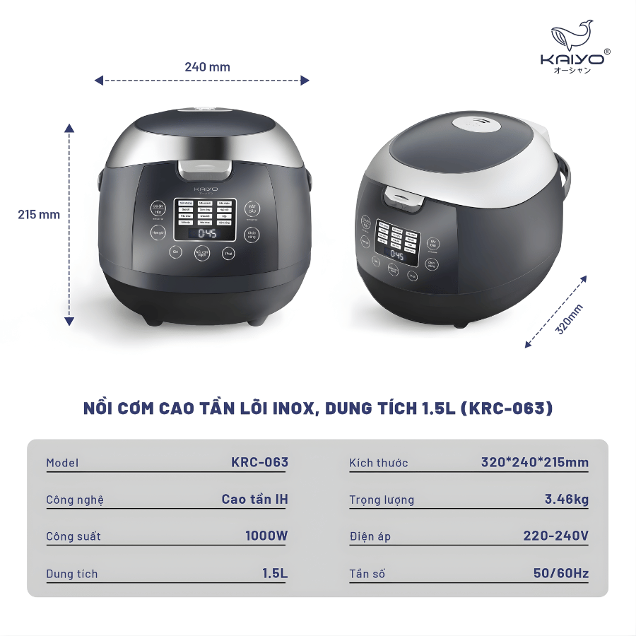 Kaiyo 1,5L KRC-063 - Nồi Cơm Cao Tần Lõi Inox Tách Đường 2026 tại Vua Nhà Bếp Đức 16