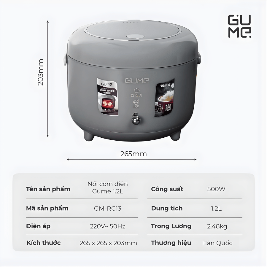 Gume 1,2l GM-RC13 - Nồi cơm điện đá Maifanite Gume tại Vua Nhà Bếp Đức 12
