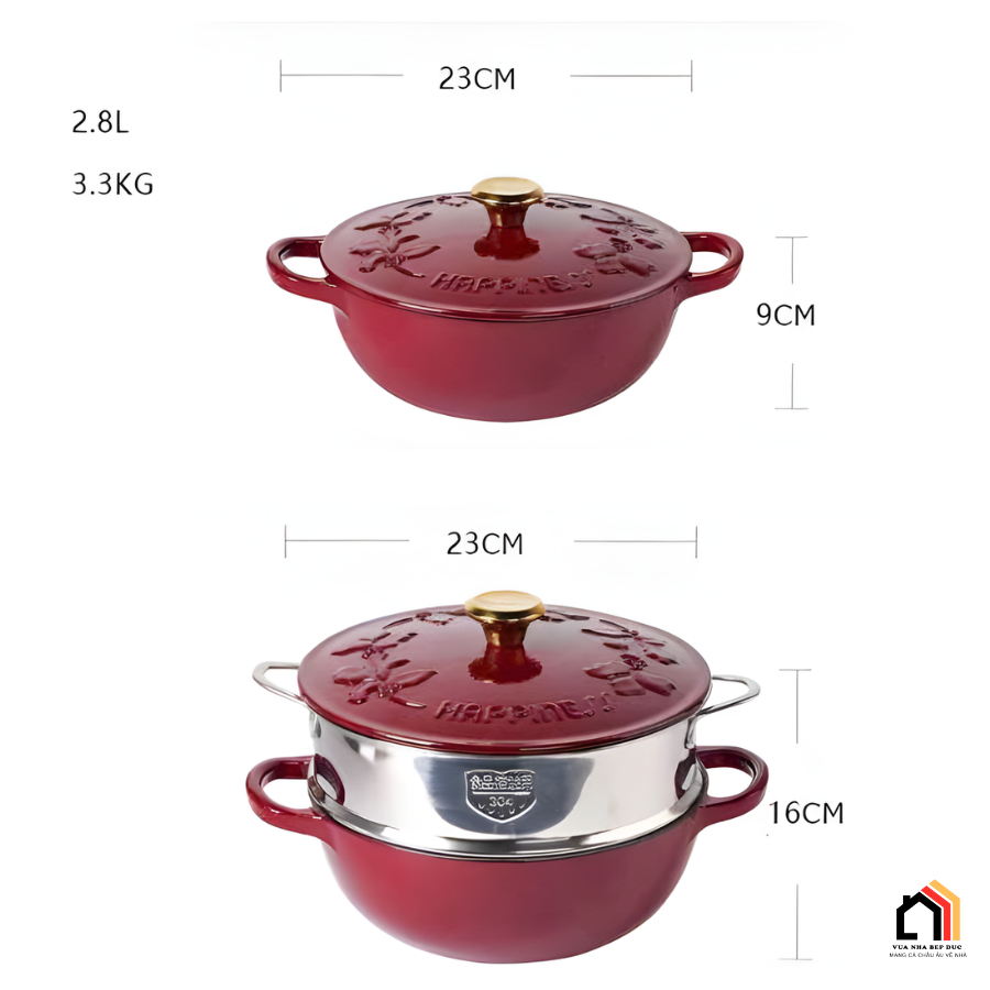 Nồi Gang Kèm Xửng Hấp Happiness 23cm tại Vua Nhà Bếp Đức 12
