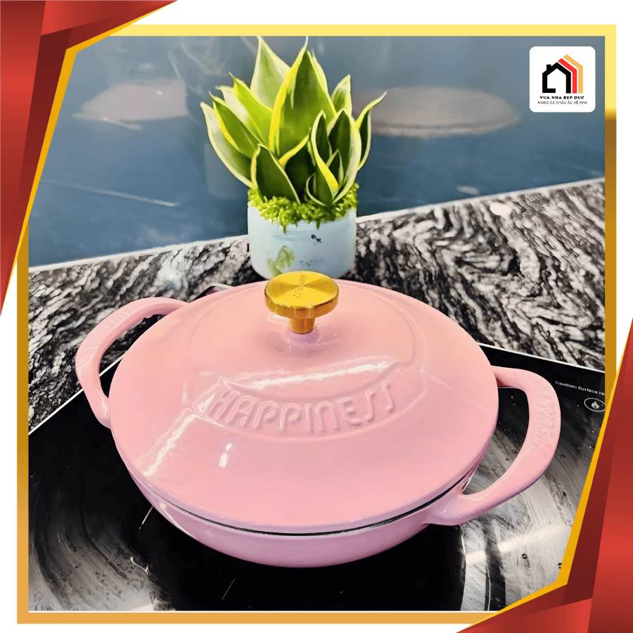 Nồi gang Wok Happiness 21cm - Sugar Pink
