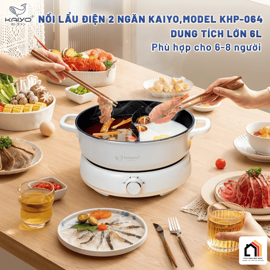 Nồi lẩu điện 2 ngăn Kaiyo size 6L (mã KHP-064) tại Vua Nhà Bếp Đức 02
