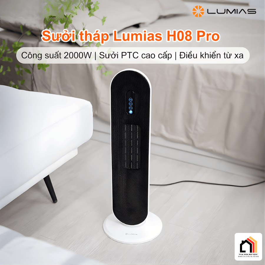 Lumias H08 Pro - Quạt tháp sưởi gốm thế hệ mới 2026 tại Vua Nhà Bếp Đức 03