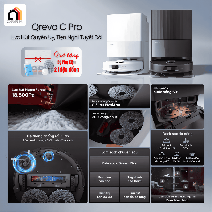 Roborock Qrevo C Pro - Robot hút bụi lau nhà 2026 tại Vua Nhà Bếp Đức 02