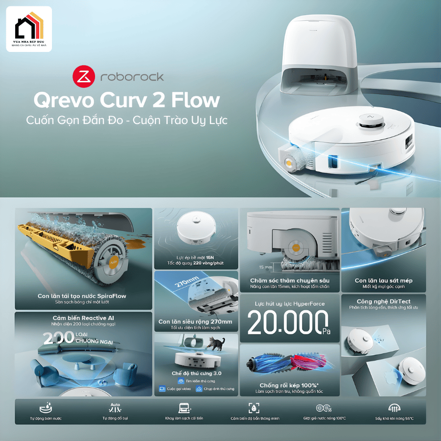 Roborock Qrevo Curv 2 Flow - Robot hút bụi lau nhà 2026 tại Vua Nhà Bếp Đức 10