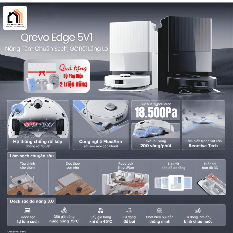 Roborock Qrevo Edge 5V1 - Robot hút bụi lau nhà 2026 tại Vua Nhà Bếp Đức 02