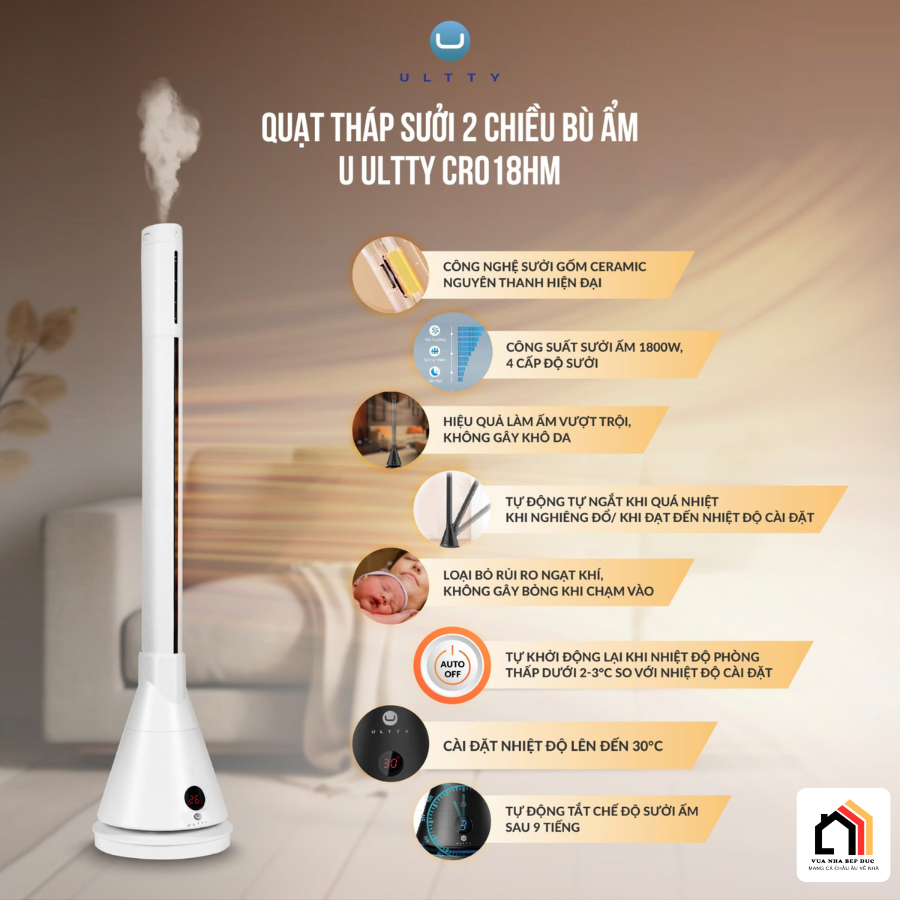 U ULTTY CR018HM - Quạt Tháp Sưởi 2 Chiều Bù Ẩm 2026 tại Vua Nhà Bếp Đức 02