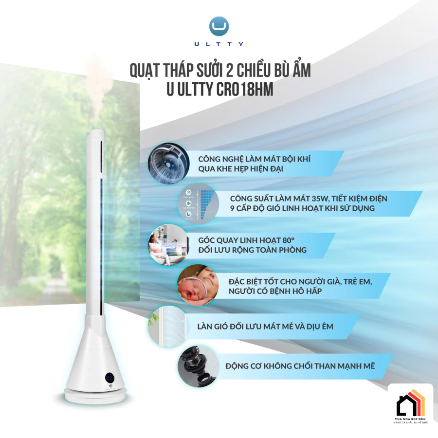 U ULTTY CR018HM - Quạt Tháp Sưởi 2 Chiều Bù Ẩm 2026 tại Vua Nhà Bếp Đức 03