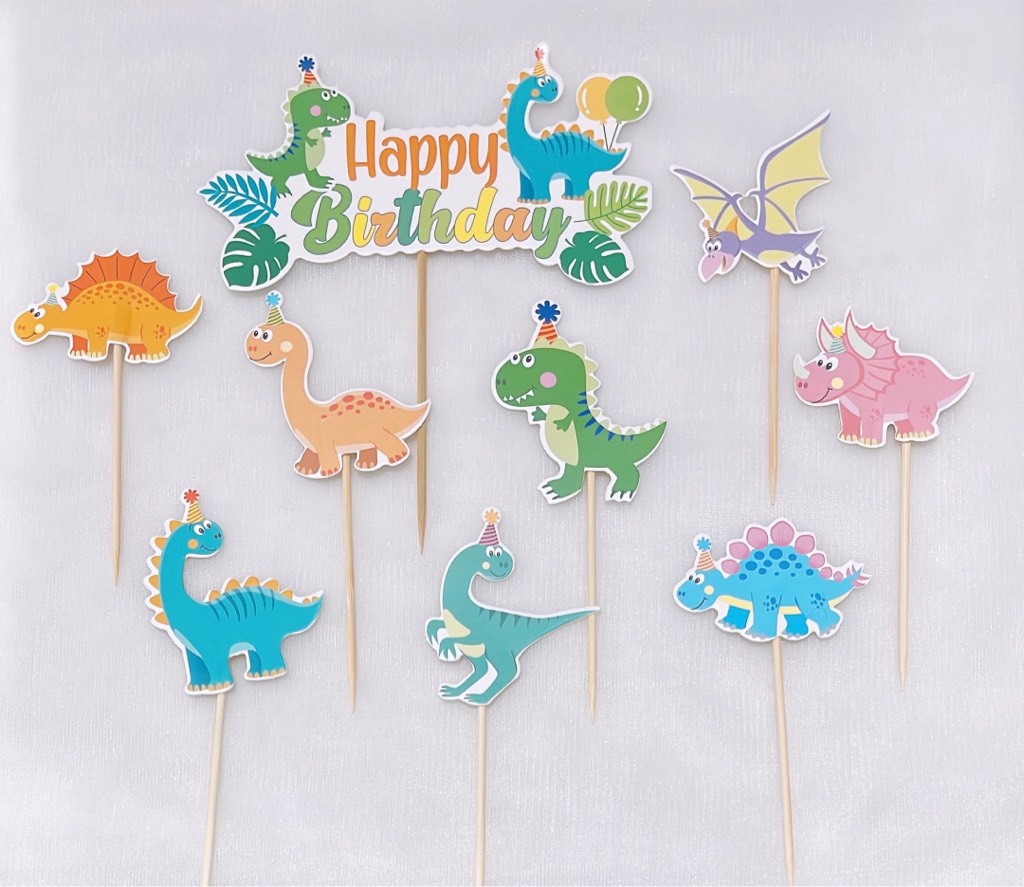 คอมโบกระดาษประตูไดโนเสาร์ HPBD 2 ชุดและไดโนเสาร์สีสันสดใส 8 ตัว