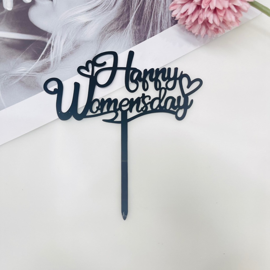 ชุดท็อปเปอร์อะคริลิคตัวอักษรวันสตรี 10 ชิ้น - สีดำ.