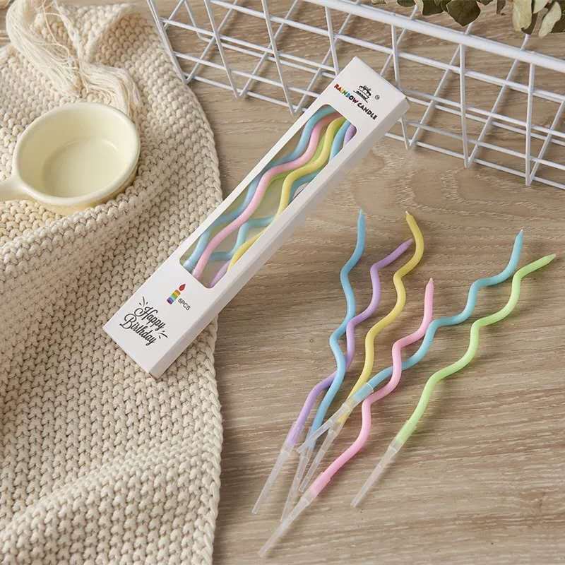 เทียนบิดหลากสี 6 เล่ม