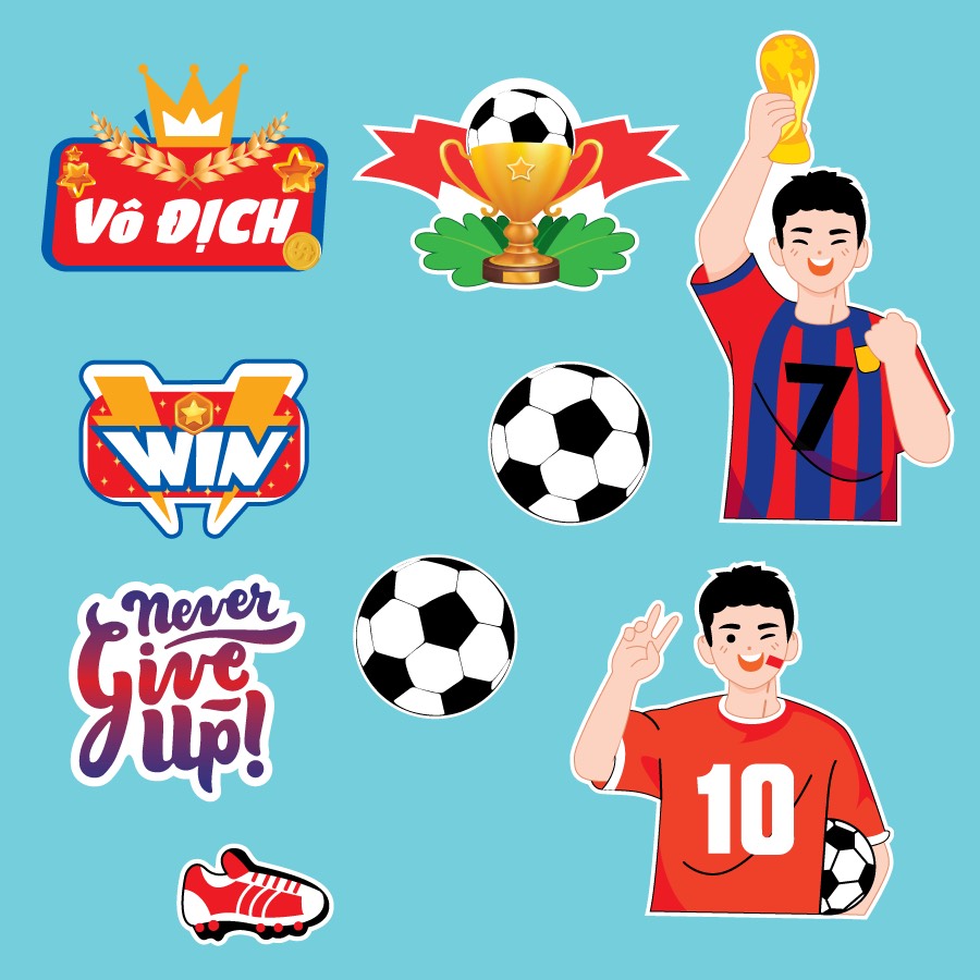 ชุดกระดาษคอมโบ 2 ชุด - นักฟุตบอล 2 คน - ถ้วย - ไม่เคยยอมแพ้