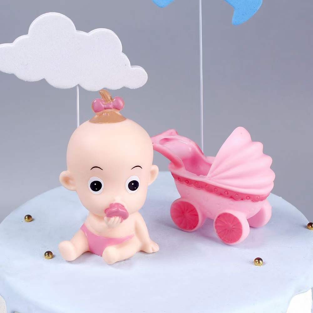 รูปปั้นเด็กและรถเข็นเด็กพลาสติก - สีชมพู (โกดังเปิด)