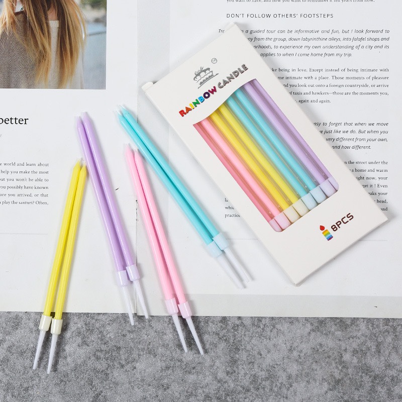 เทียนสายรุ้งทรงยาว แพ็ค 8 เล่ม