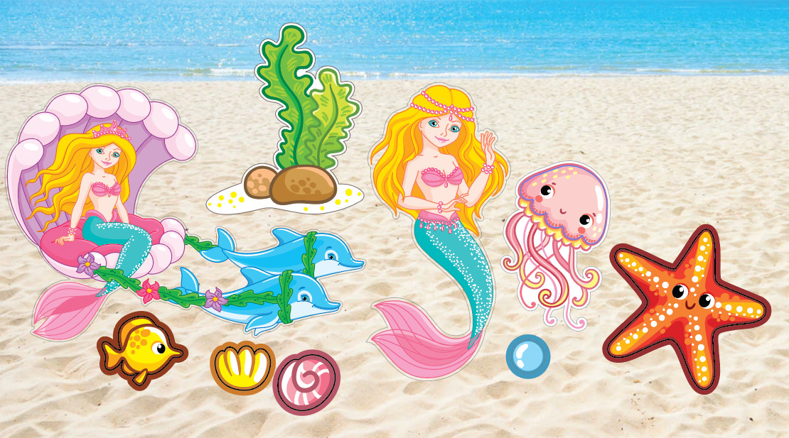 ชุดกระดาษนางเงือก-รถลาก-ปลาดาว 2 ชุดรวมกัน 2 ชุด