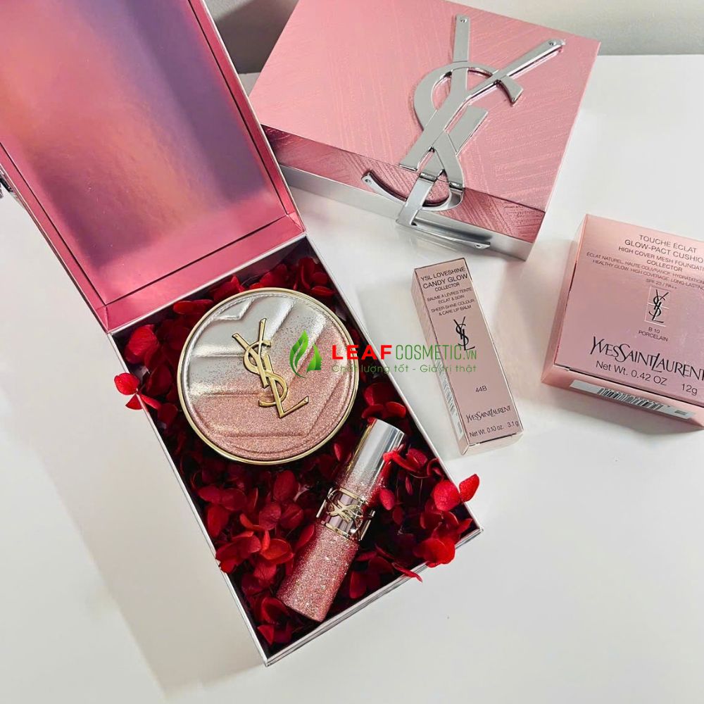 Set YSL cushion B10 và son dưỡng Candy Glow 44B vỏ Bling giới hạn 2026