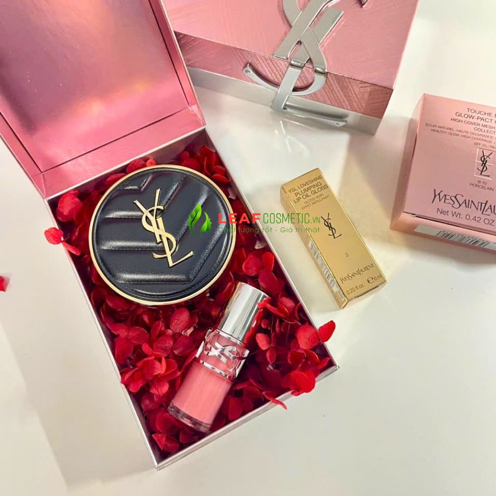 Set YSL cushion vỏ da đen và son dưỡng Loveshine Lip Oil 02