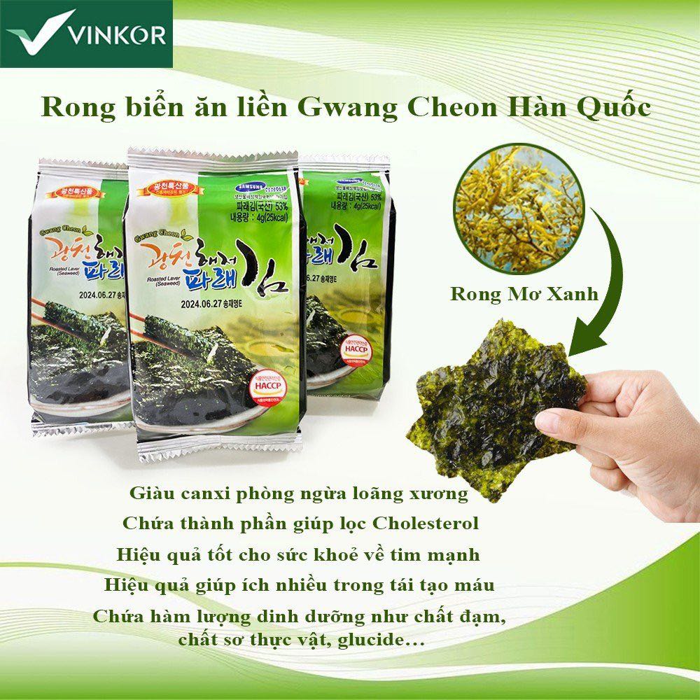 Rong biển Gwangcheon Haejeo Green Laver loại set 9 gói x 4g, Rong biển ăn liền Hàn Quốc