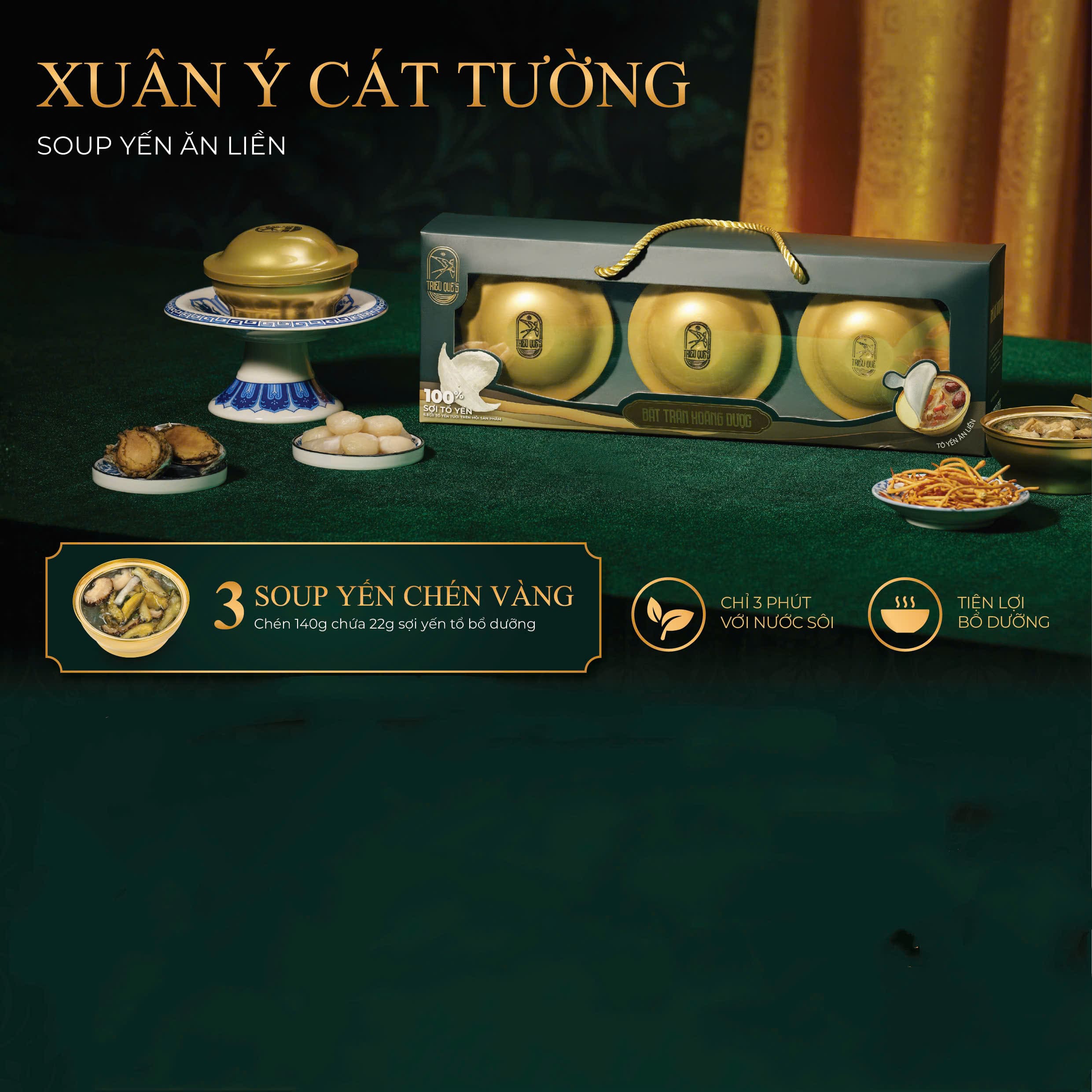 SET XUÂN Ý CÁT TƯỜNG -  Hộp 3 Chén Soup Yến Ăn Liền 140ml