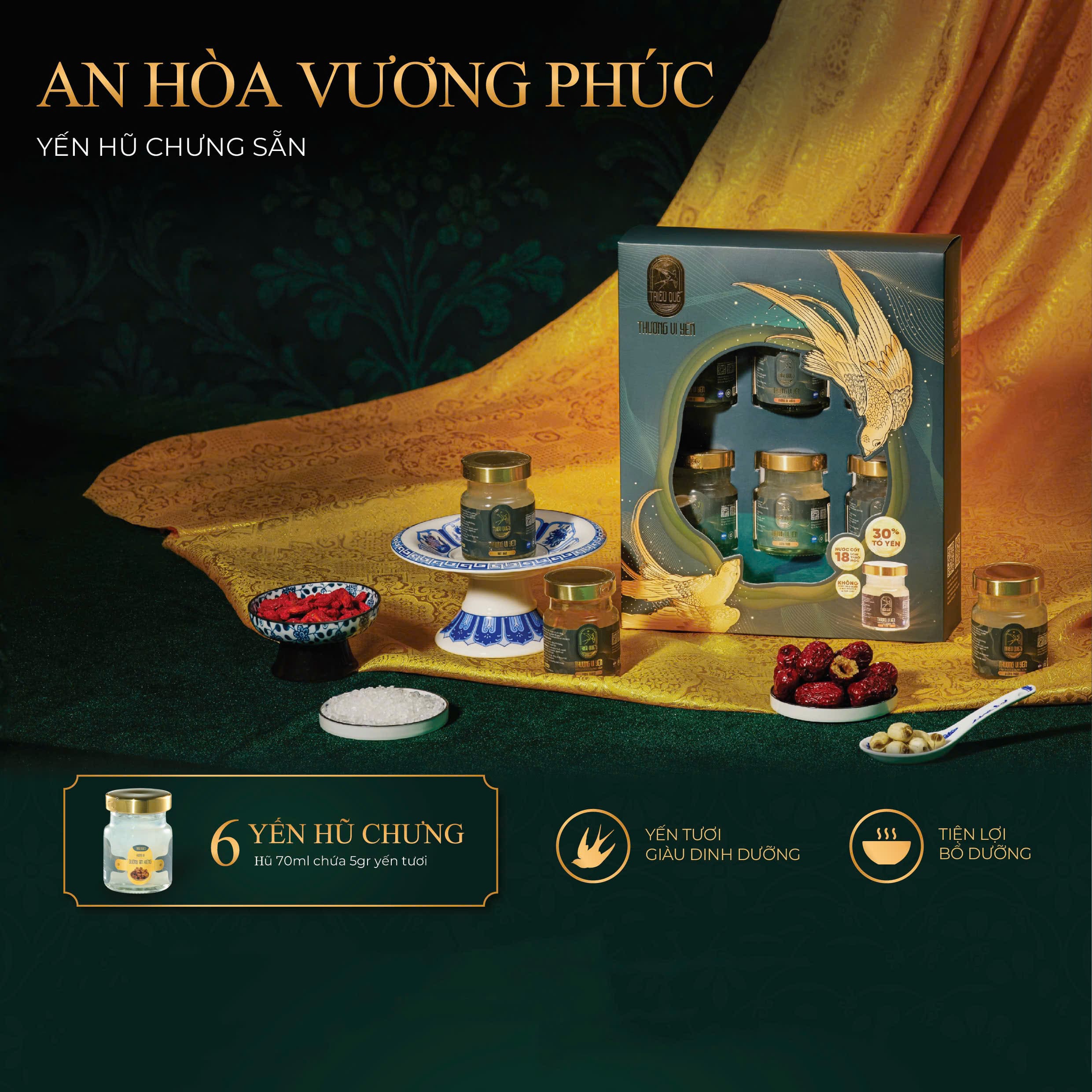 SET AN HÒA VƯƠNG PHÚC - Hộp 6 Hũ Yến Chưng Sẵn