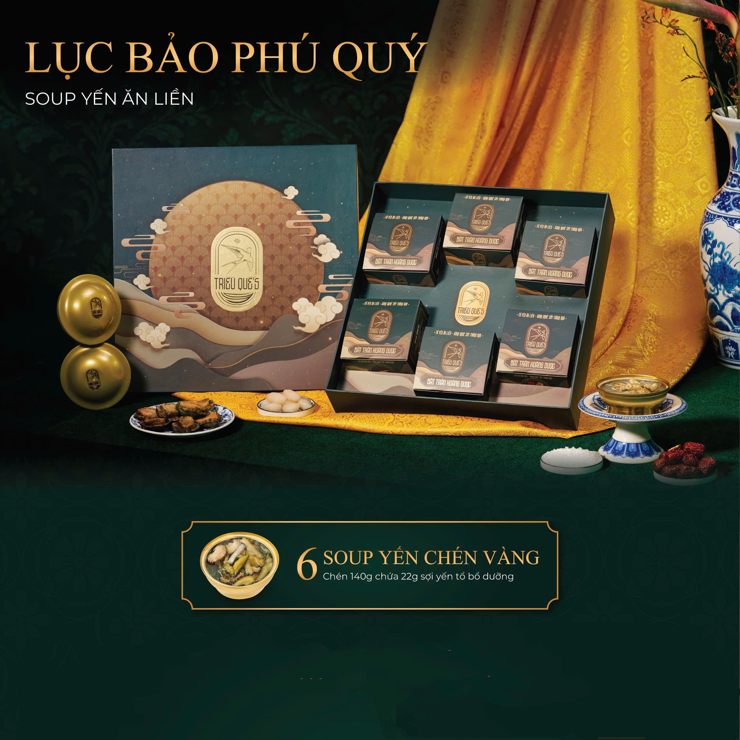 SET LỤC BẢO PHÚ QUÝ -  Hộp Cao Cấp 6 Chén Soup Yến Ăn Liền 140ml